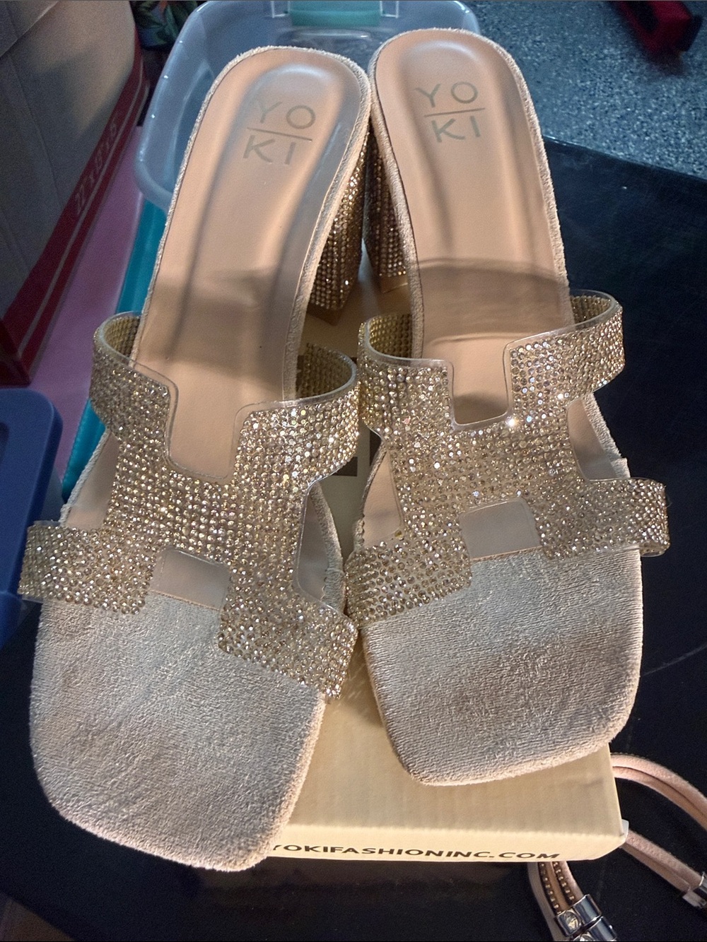 Yoki Champagne Gold Rhinestone Mules size 9
